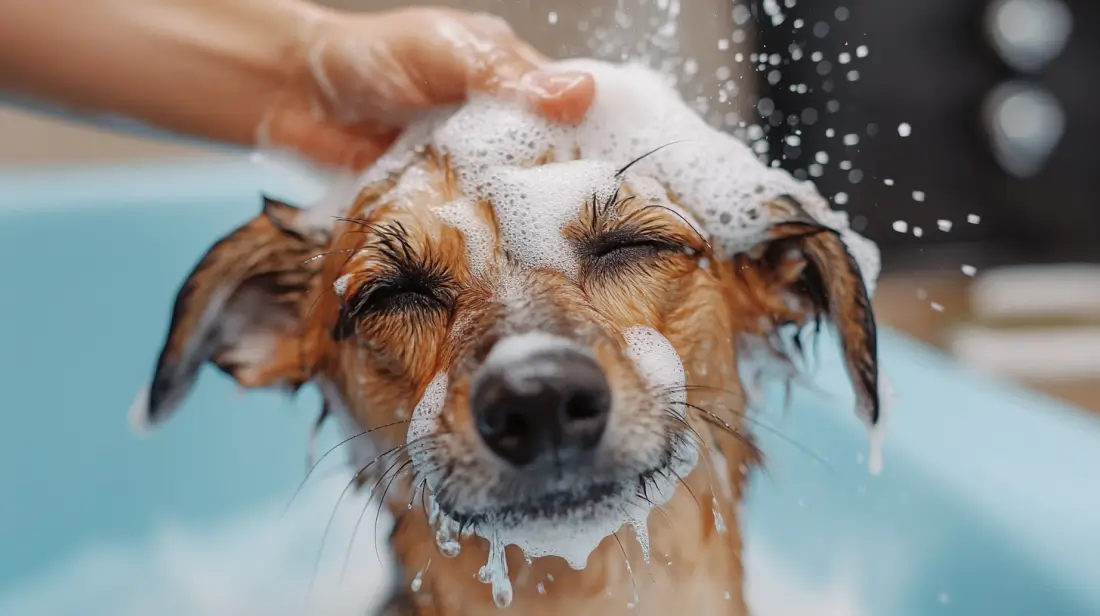 Floh beim Hund was tun? Hund mit Hundeshampoo waschen